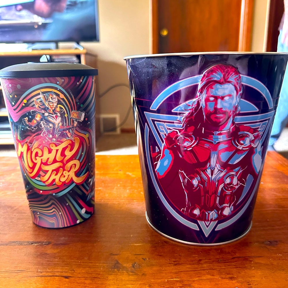 Thor love and thunder, memorabilia, popcorn, bucket, and cup